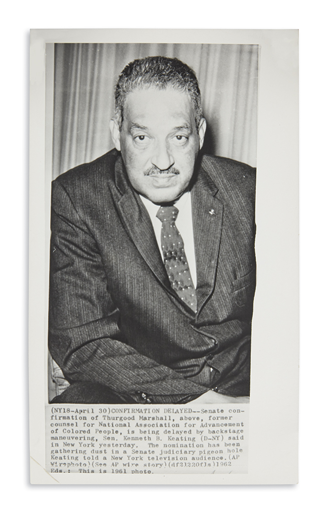 (LAW.) Press photos of Supreme Court justices Thurgood Marshall and Clarence Thomas.